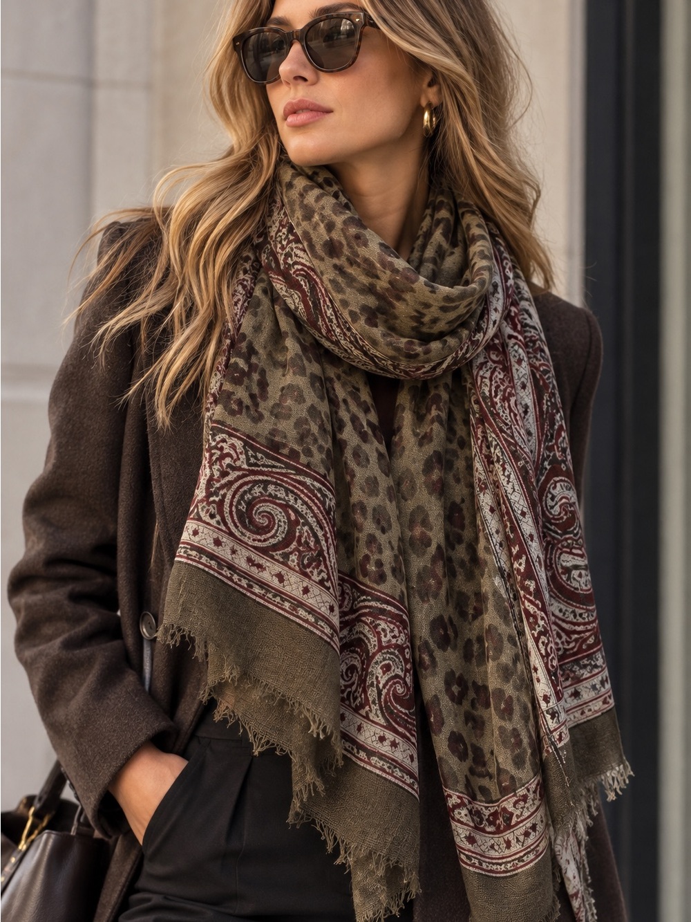 Massimo Dutti Leopard Paisley Print Lightweight Scarf